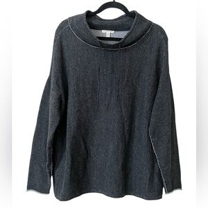 Eileen Fisher charcoal funnel neck drawstring long sleeve top organic cotton